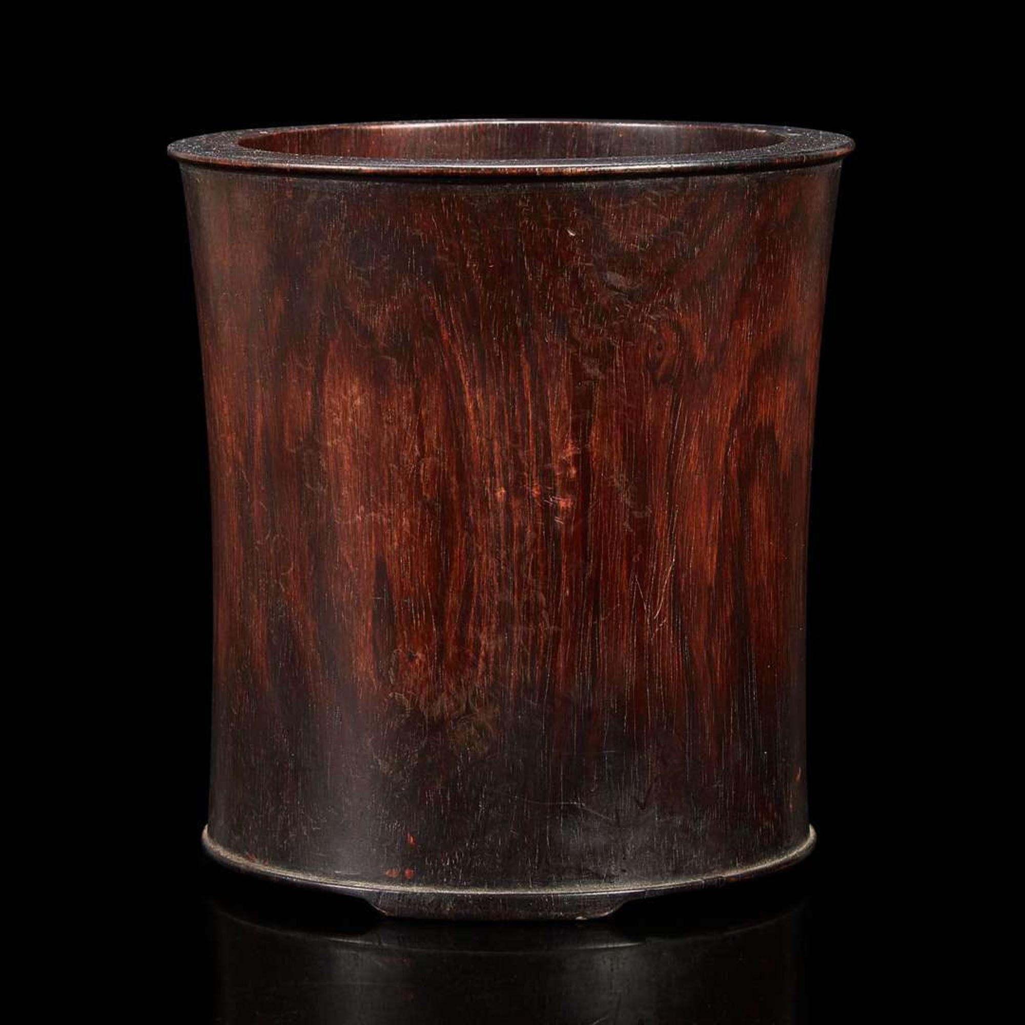 A Chinese hardwood brush pot