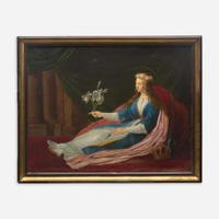 School of Jacques Stella (French, 1596–1657) Crowned Female Martyr Holding a Bouquet of Lilies, Reclining