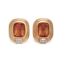 SUSAN BERMAN, CITRINE INTAGLIO AND DIAMOND EARCLIPS