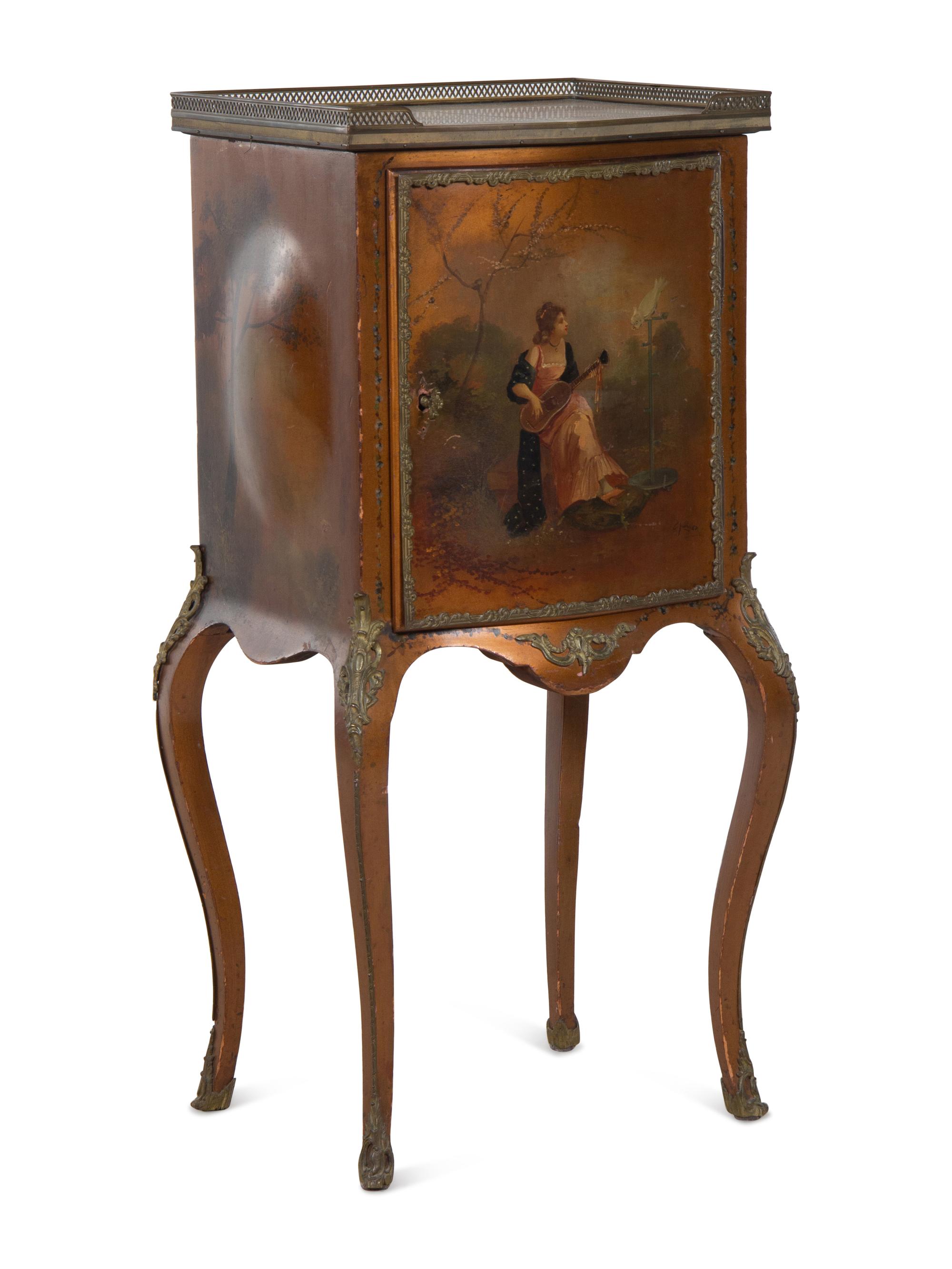 A Louis XV Style Vernis Martin Onyx-Top Music Cabinet