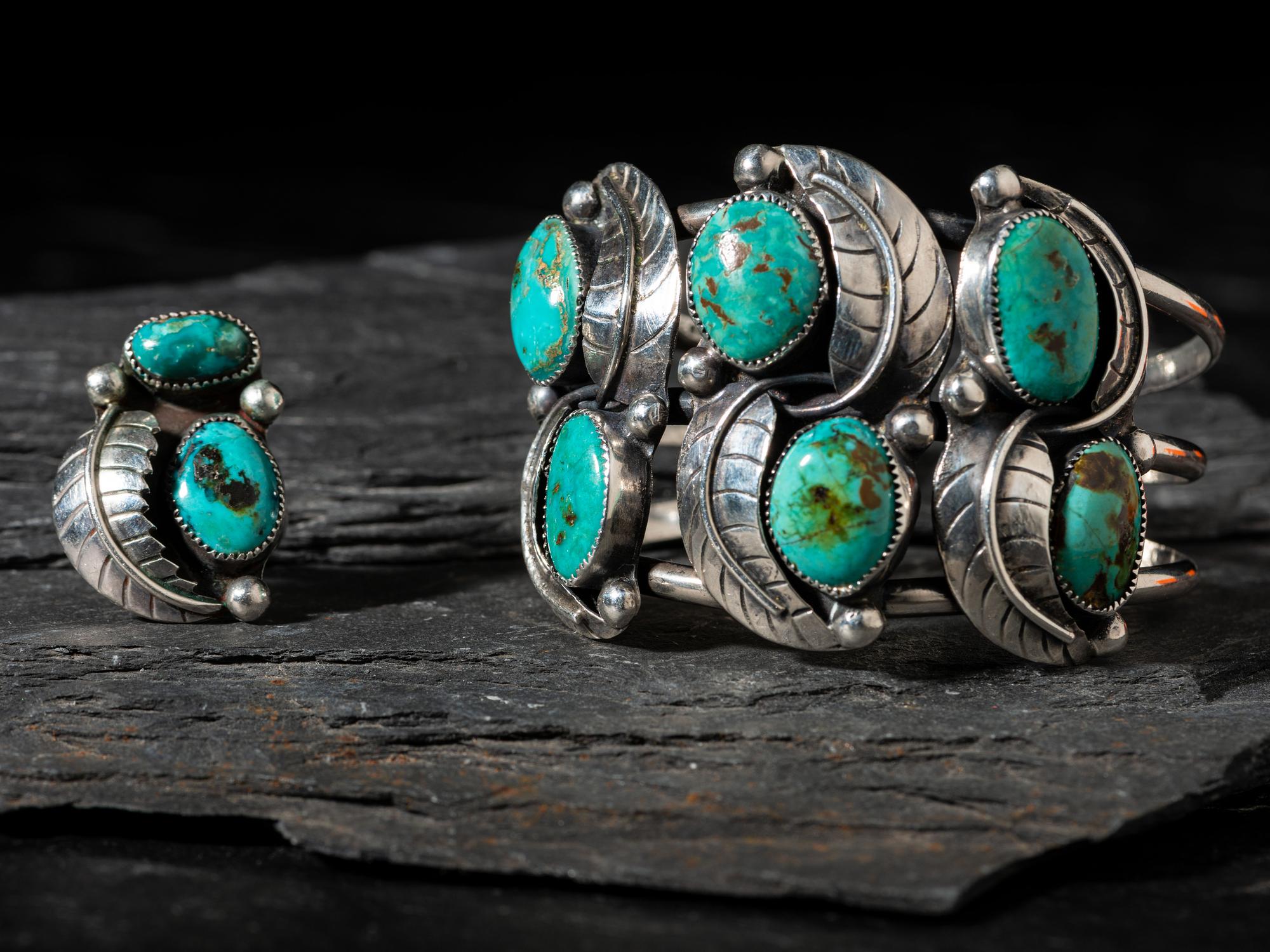 Navajo Silver and Turquoise Cuff Bracelet and Ring