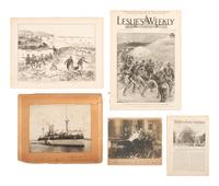 [SPANISH AMERICAN WAR]. 45-star Spanish American War-era flag identified to George W. Potter, Company K, 2nd Massachusetts Infantry, with related stereoviews, bookends, and other imprints.