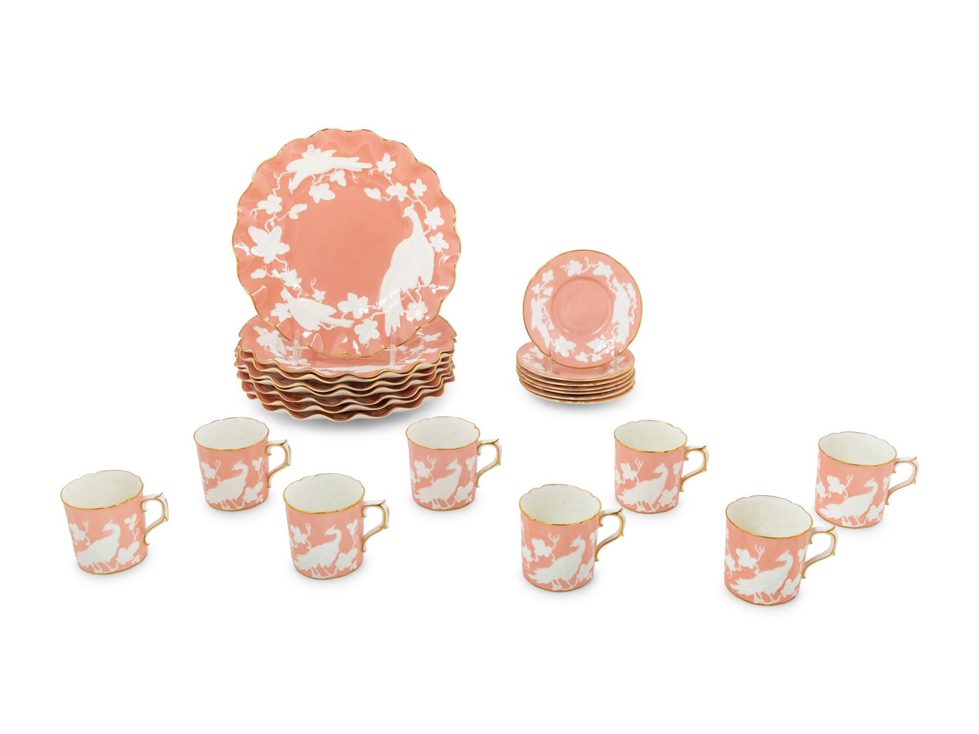 A Royal Crown Derby Chinese Birds Porcelain Dessert Service