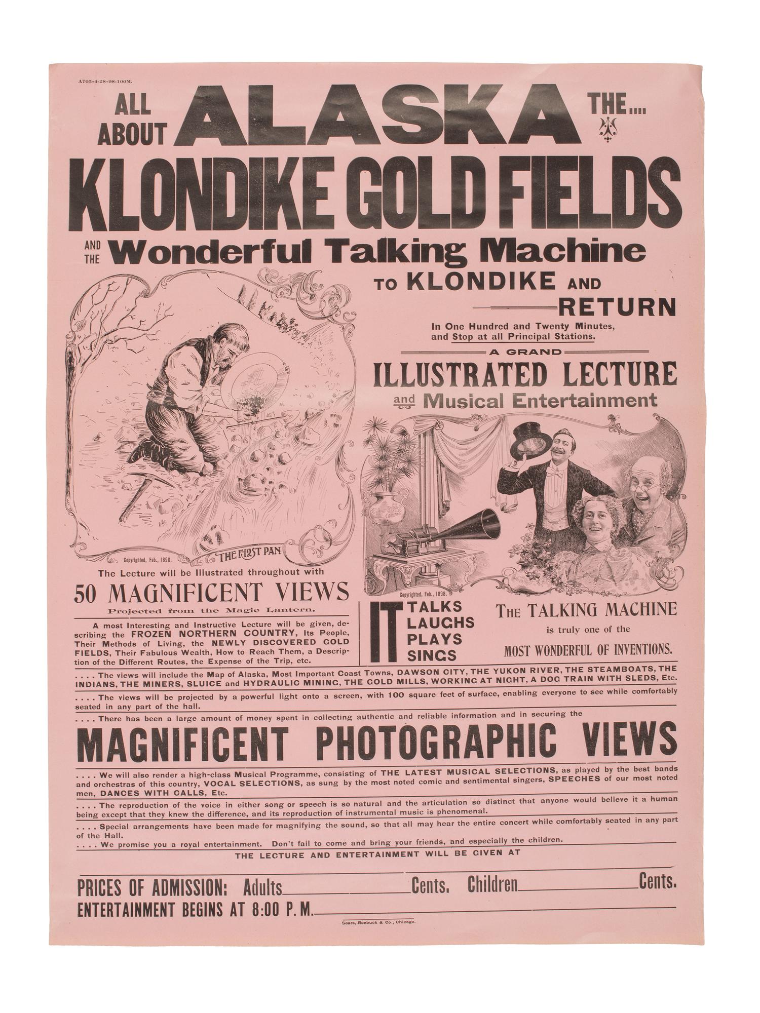 [GOLD RUSH] All About Alaska / Klondike Gold Fields... Chicago: Sears, Roebuck, [1898]. Advertisement