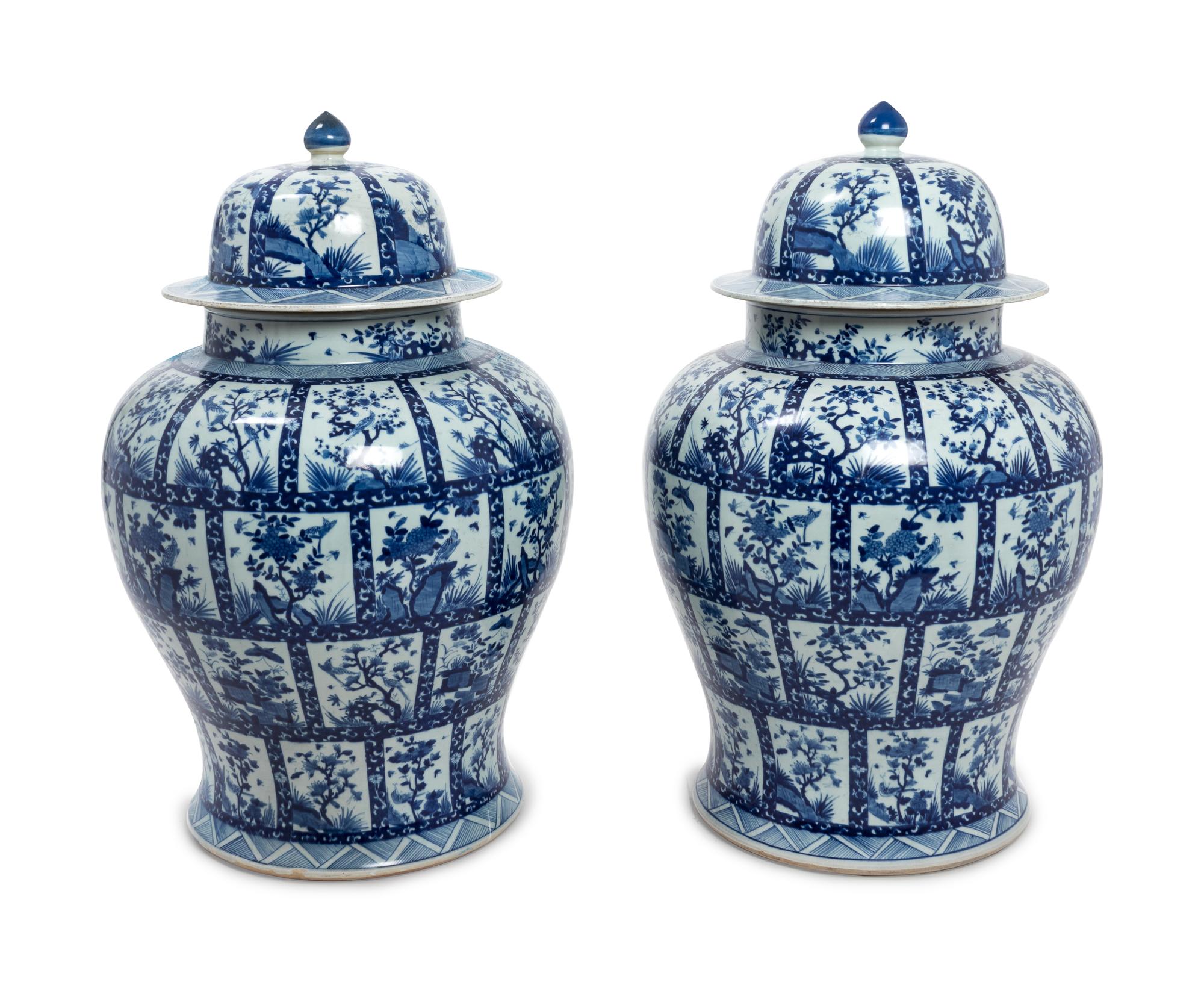 A Pair of Monumental Chinese Kangxi Style Blue and White Porcelain Ginger Jars