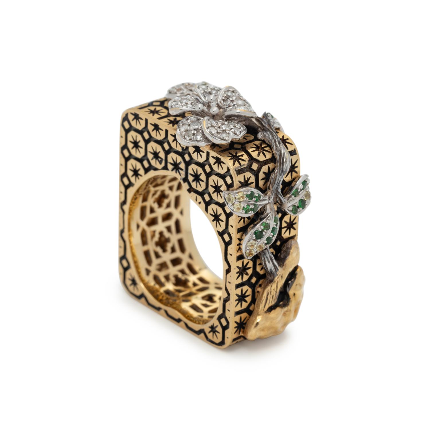 DICKSON YEWN, DIAMOND AND GEMSTONE 'FLORAL BROCADE' RING