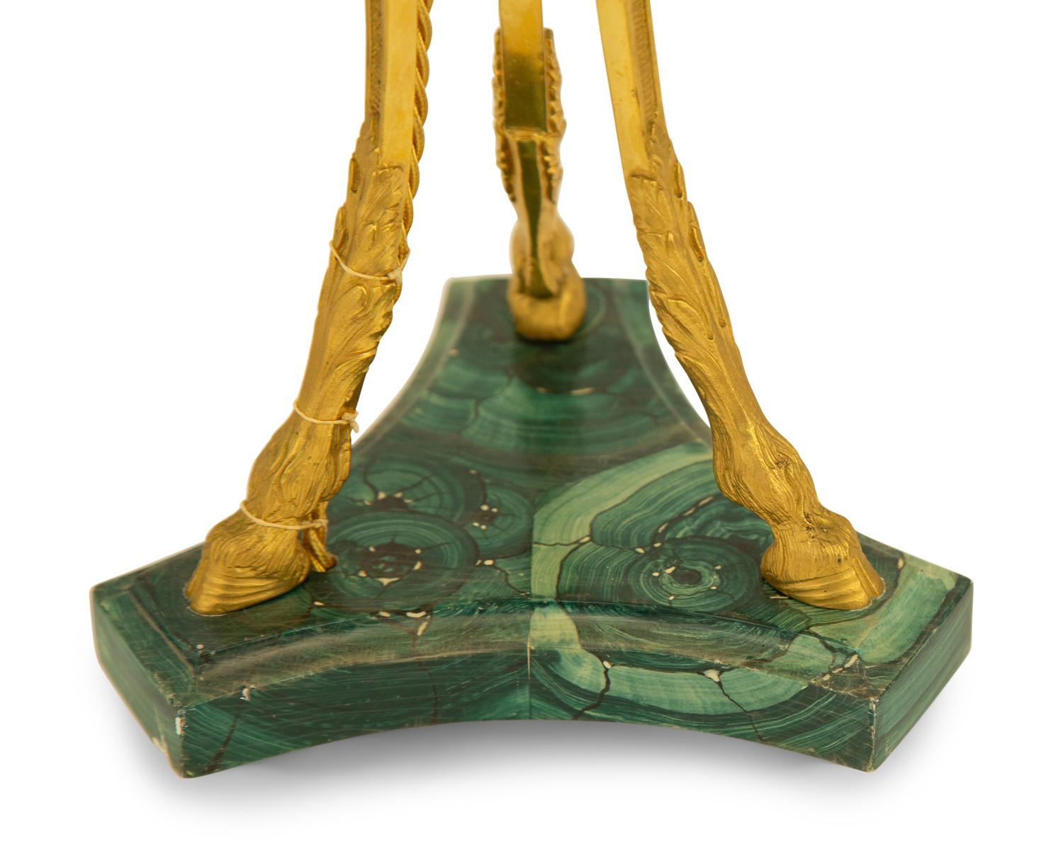 A Pair of Empire Style Gilt Metal Mounted Faux Malachite Cassolettes