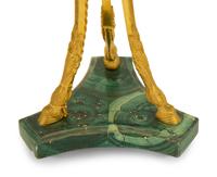 A Pair of Empire Style Gilt Metal Mounted Faux Malachite Cassolettes
