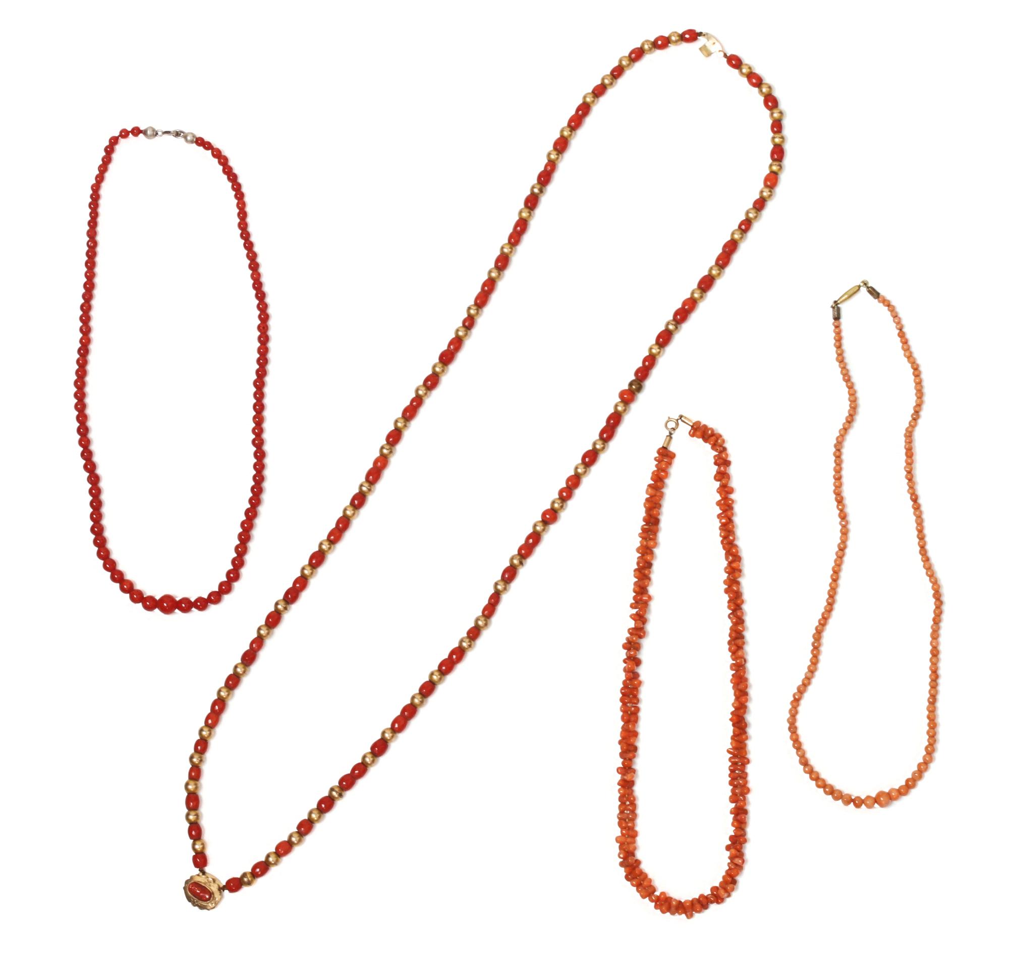 Three Southwest Style Coral Necklaces Length of longest 31 inches.