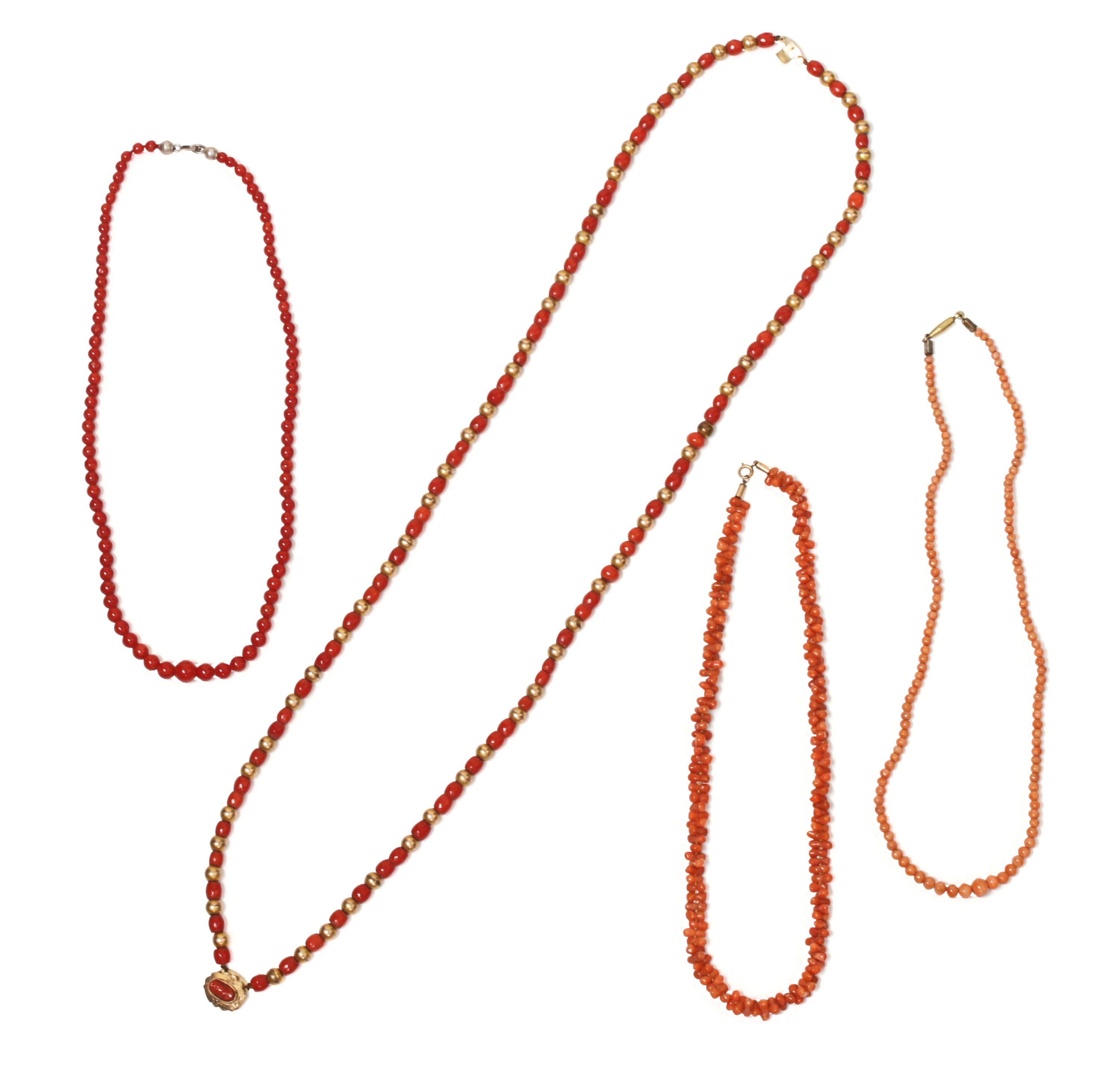 Three Southwest Style Coral Necklaces Length of longest 31 inches.