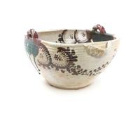 A Japanese Glazed Oribe Pottery Water Basin Height 12 x width 17 1/8 inches.