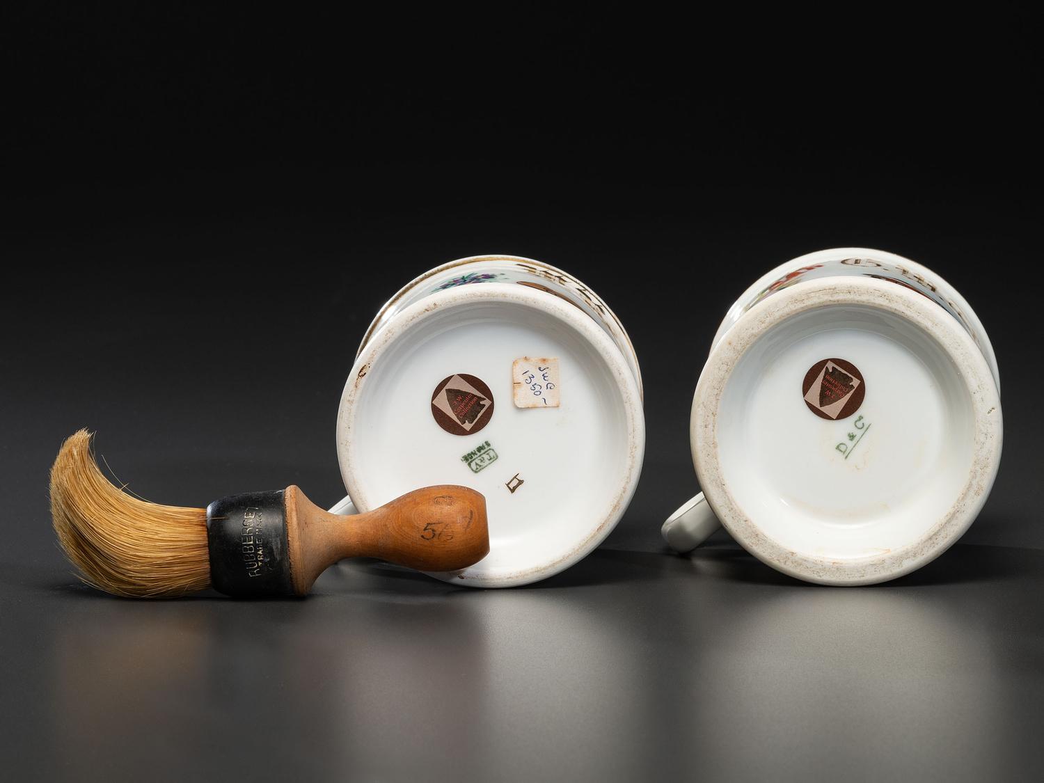 Two Trolley Operator's Porcelain Occupational Shaving Mugs