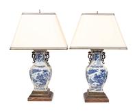 A Pair of Chinese Export Porcelain Vases Mounted as Lamps