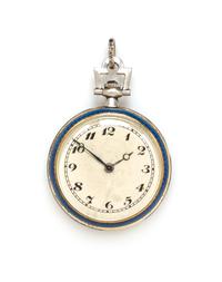 An Edwardian 18 Karat Yellow Gold, Platinum, Diamond and Enamel Pendant Watch, French, 12.10 dwts.