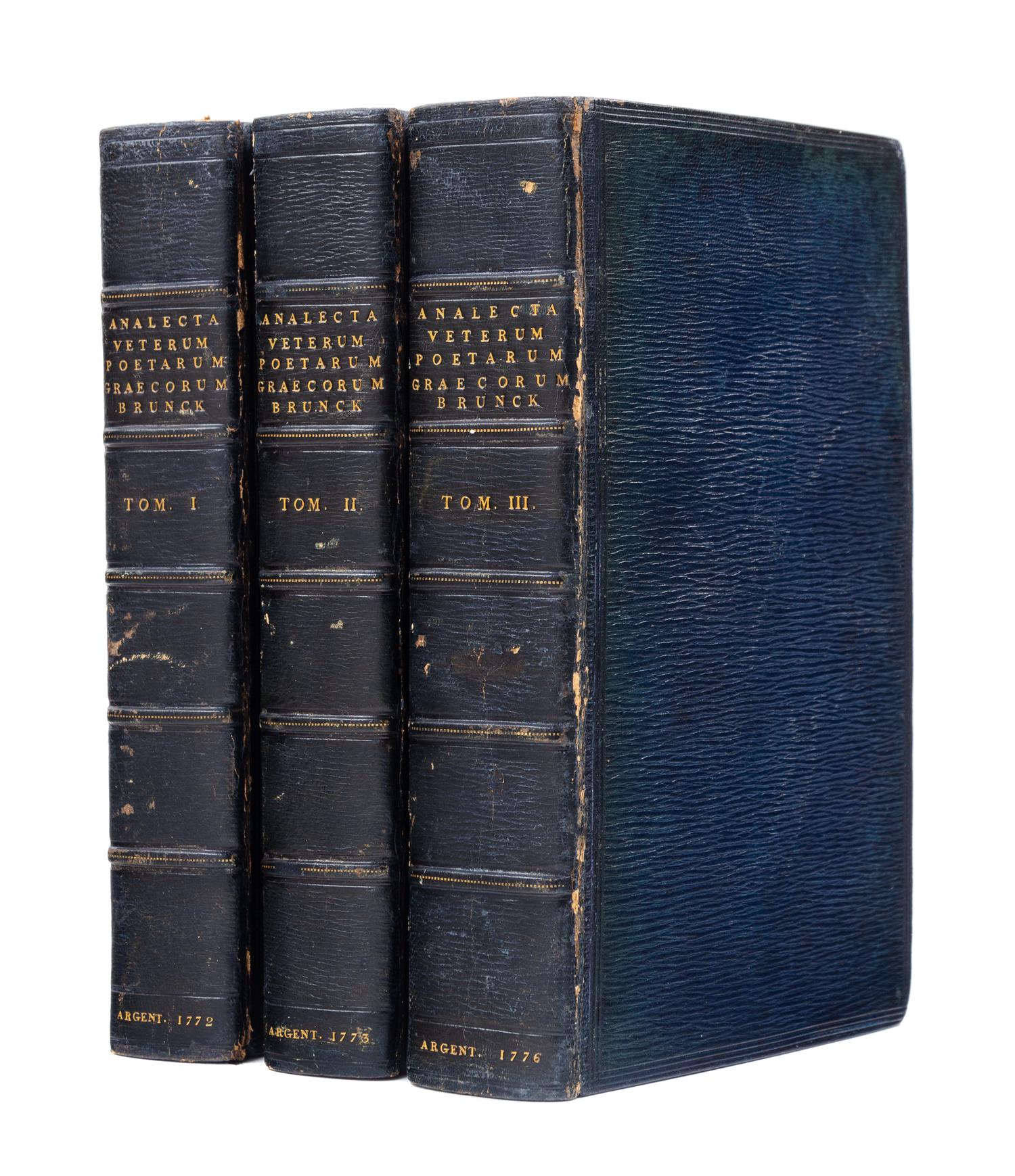 [FORE-EDGE PAINTING]. Analecta veterum poetarum Graecorum. Richard Brunck, editor. Strasbourg: Heitz for Bauer and Treuttel, [1772-1776