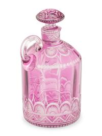 An American Cut-to-Clear Amethyst Glass Whiskey Bottle