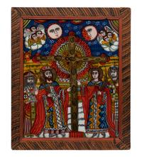 A Romanian Reverse-Painted Glass Ecclesiastical Panel