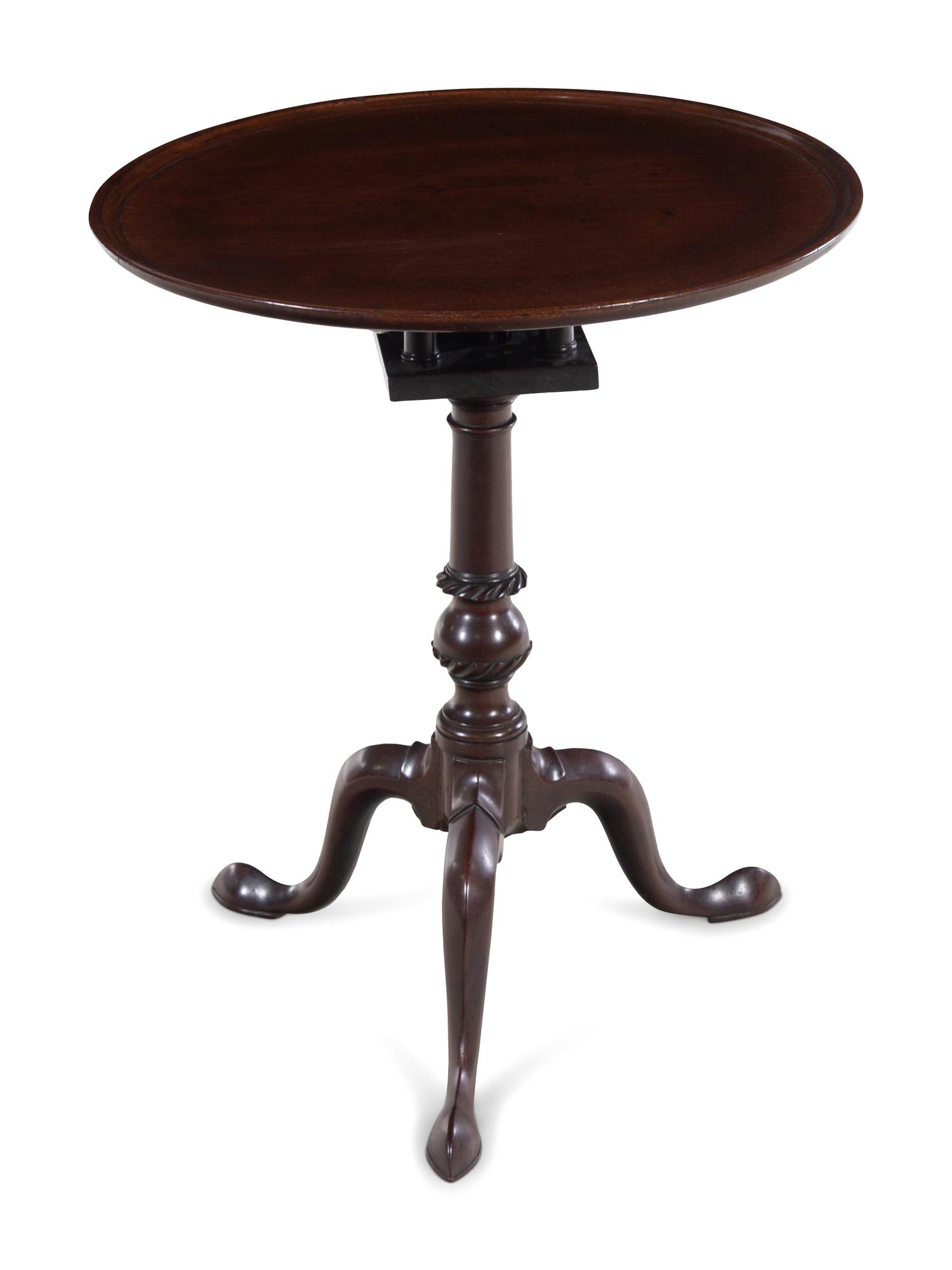 An Irish George III Mahogany Dish-Top Slipper-Foot Candle Stand