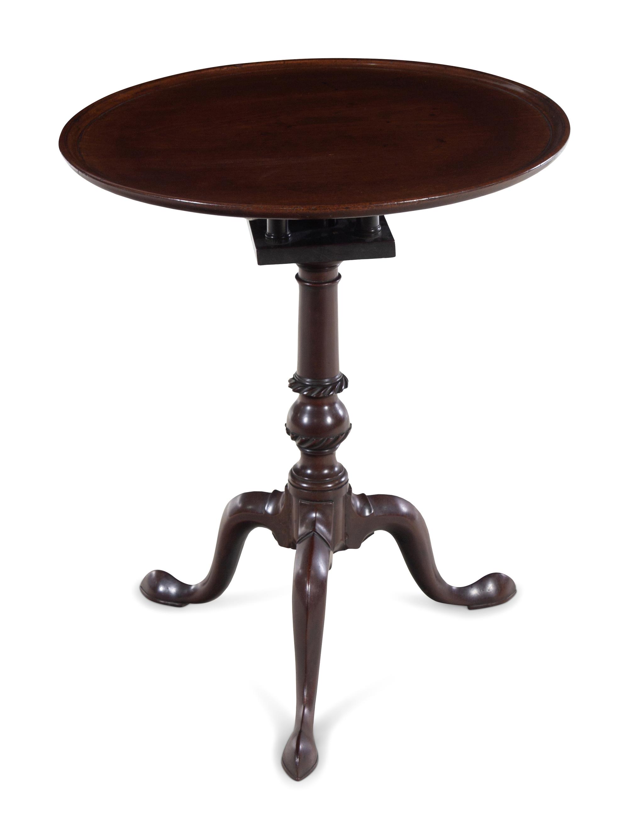 An Irish George III Mahogany Dish-Top Slipper-Foot Candle Stand