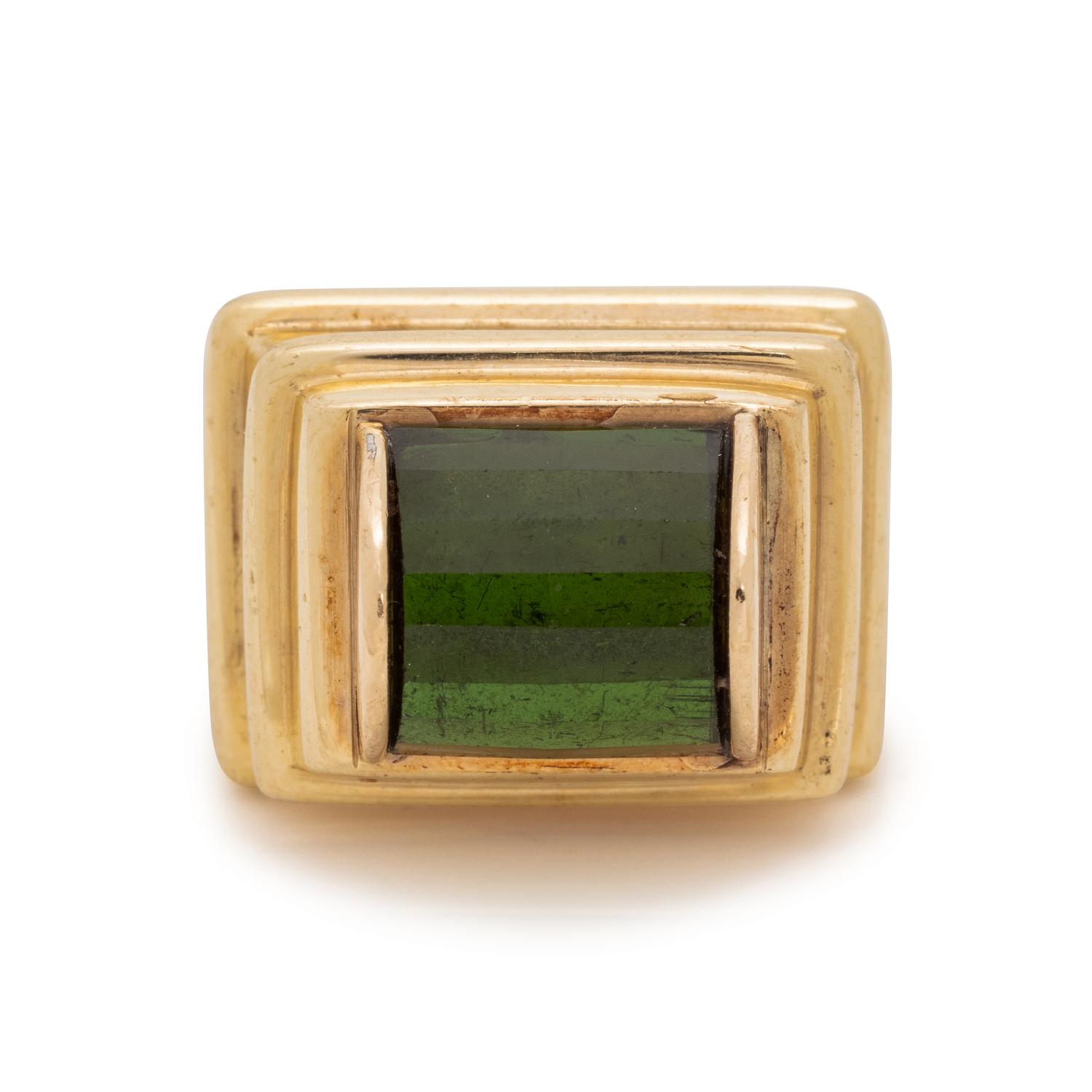 YELLOW GOLD AND GREEN TOURMALINE RING