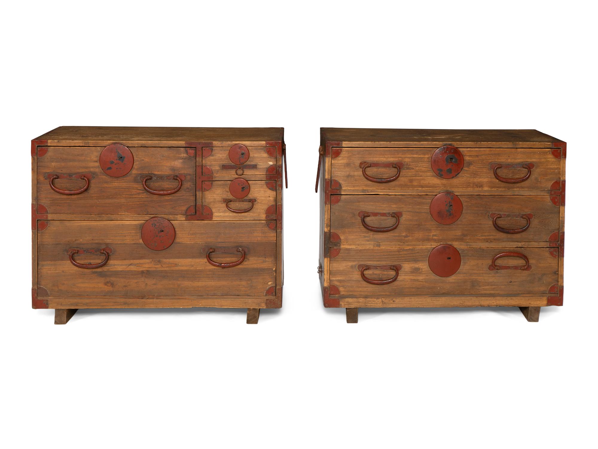 A Pair of Meiji Era Raw Pine Ko Tansu Chests