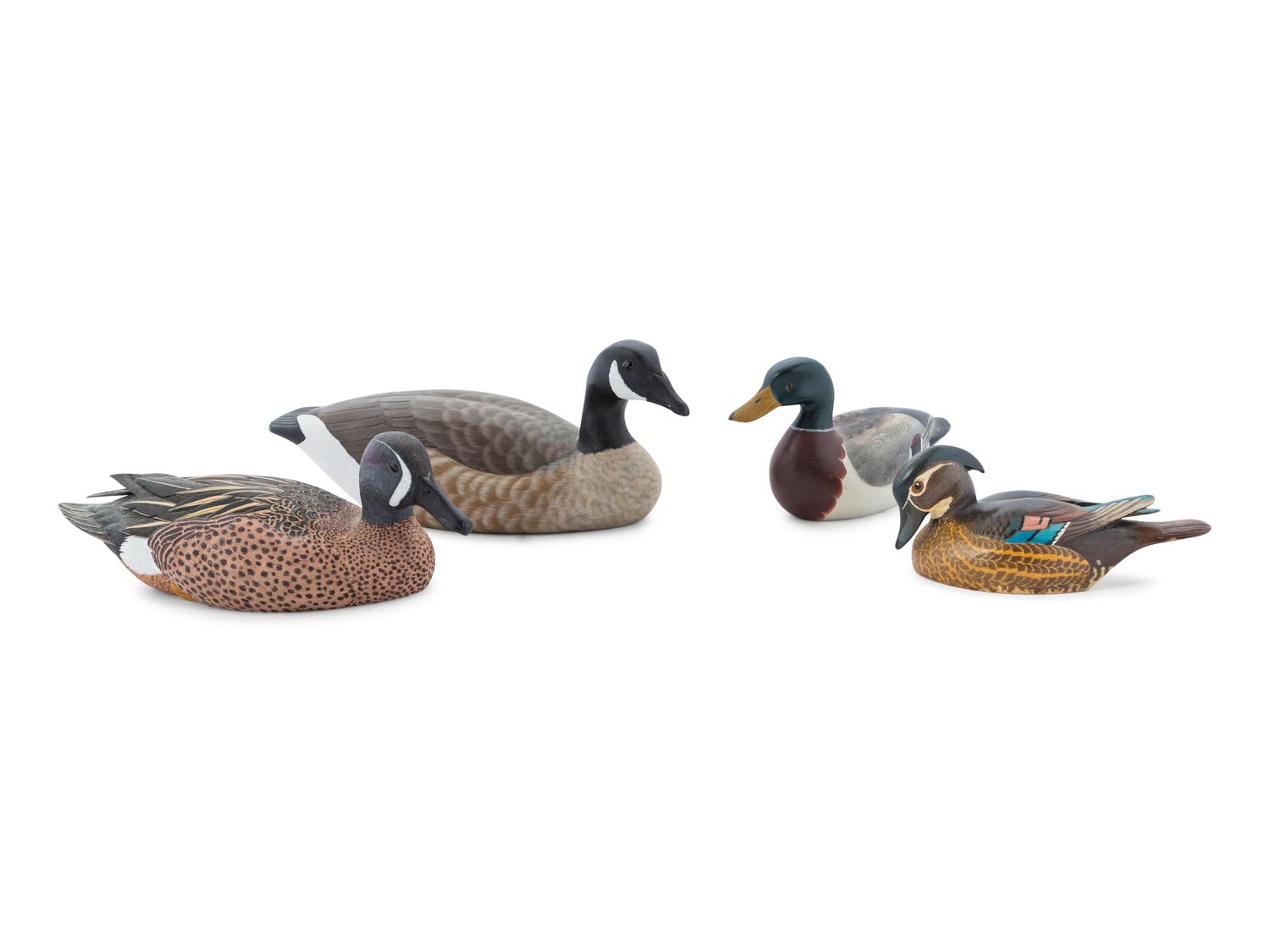 A Group of Carved and Polychromed Painted Artist Duck Decoys