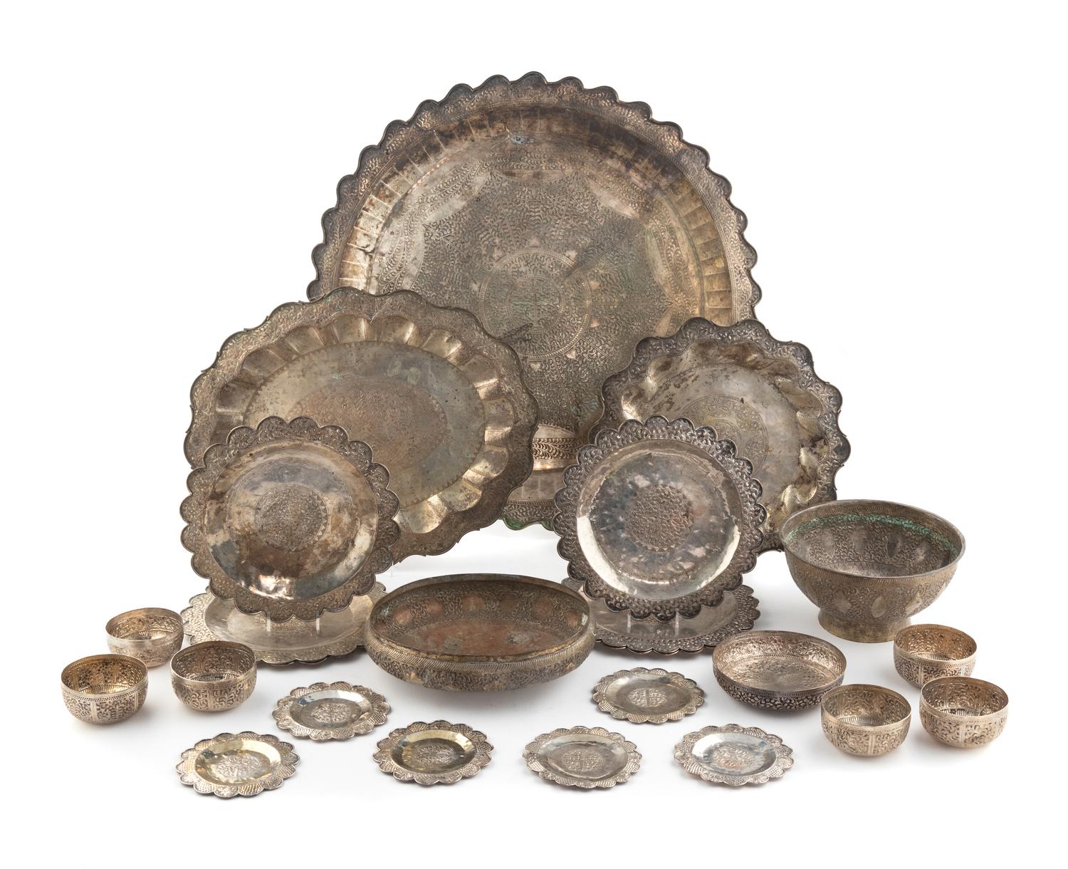 A Group of Indian Silver on Copper Objects