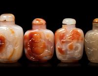 Four Large Chinese Carved Agate Snuff Bottles
