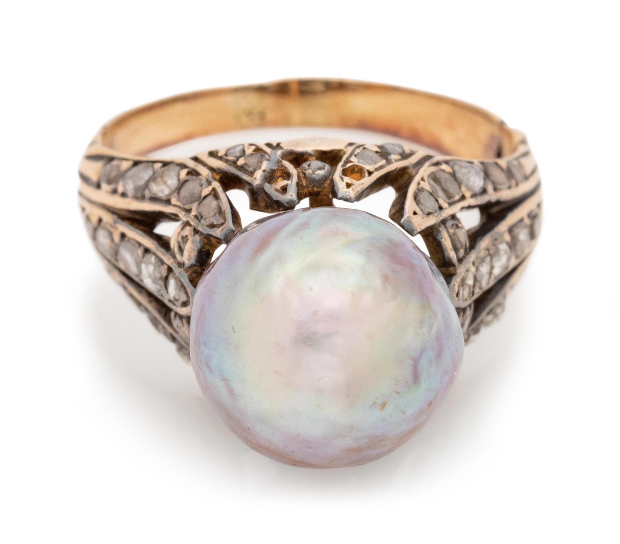 A Yellow Gold, Cultured Pearl and Diamond Ring,
