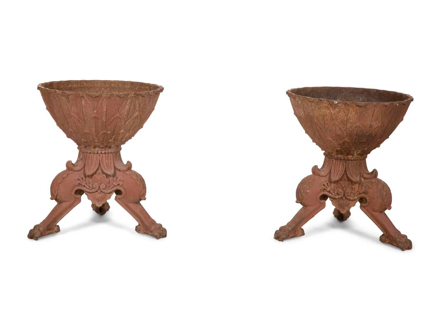 A Pair of Continental Iron Tripod Jardinières