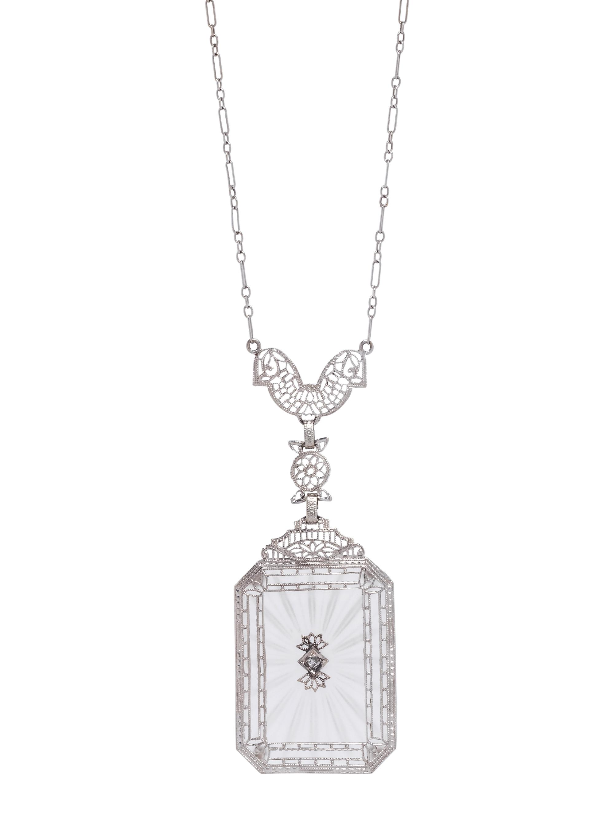WHITE GOLD, ROCK CRYSTAL AND DIAMOND NECKLACE