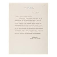 [WWII]. A small archive of official White House documents from the files of White House secretary Myrtle Bergheim, relating to the attack on Pearl Harbor and other pre- and postwar events, comprising: