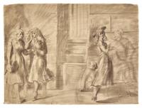 Men and Women Conversing; with Walking Girls (A Double-Sided Work)