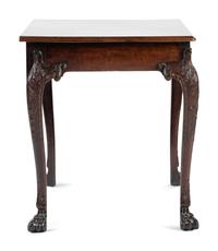 An Irish George III Shell, Acanthus and Bell-Flower Carved and Figured Mahogany Hairy Paw Foot Side Table