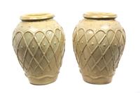 A Pair of Putty Glazed Ceramic Jardinieres Height 19 inches. — 20TH CENTURY