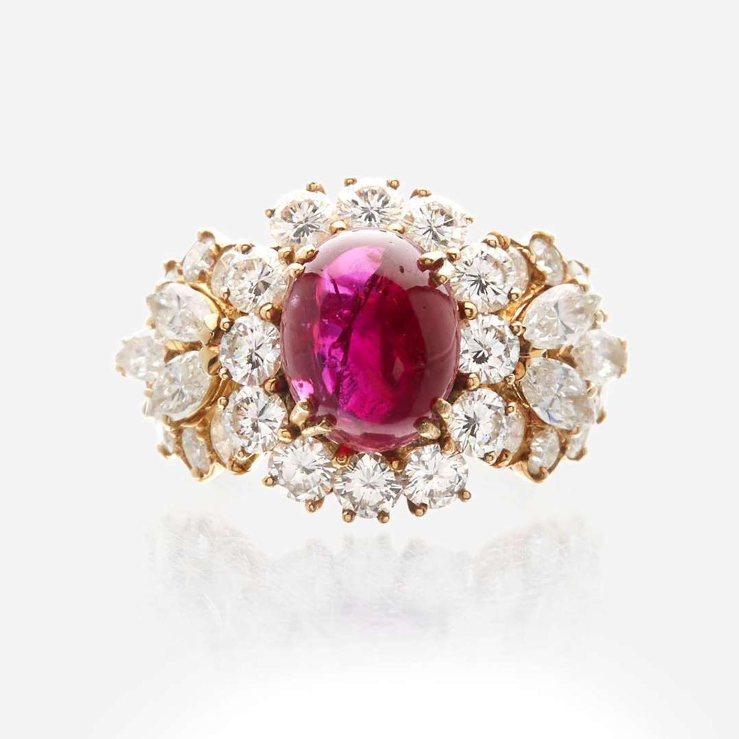 A ruby, diamond, and gold ring