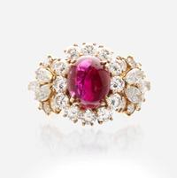 A ruby, diamond, and gold ring