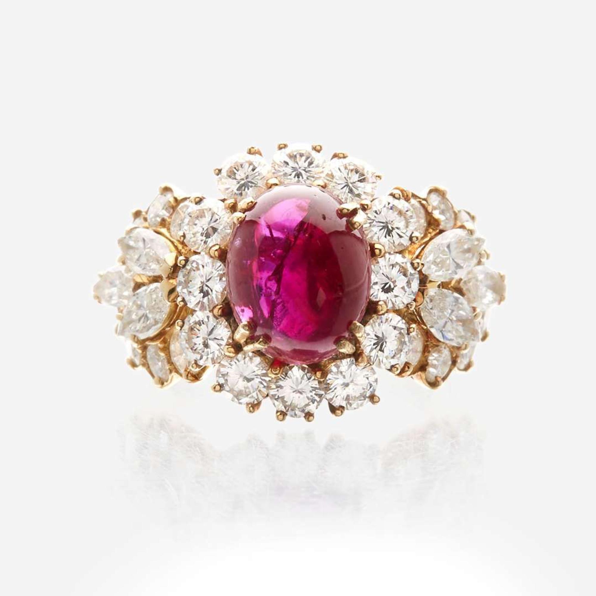 A ruby, diamond, and gold ring