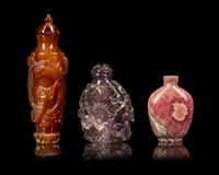 Three Chinese Hardstone Snuff Bottles