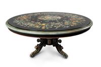 An Italian Scagiola and Polychromed Wood Circular Pedestal Table