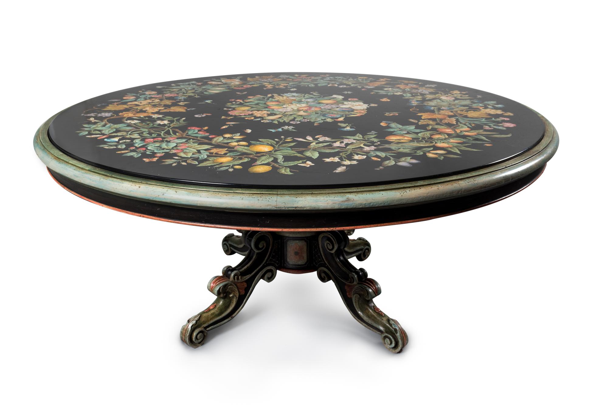 An Italian Scagiola and Polychromed Wood Circular Pedestal Table