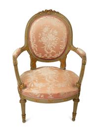 A Louis XVI Style Painted and Parcel Gilt Three-Piece Seating Suite