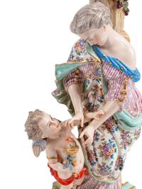 A Pair of Large German Porcelain Figural Six-Light Candelabra