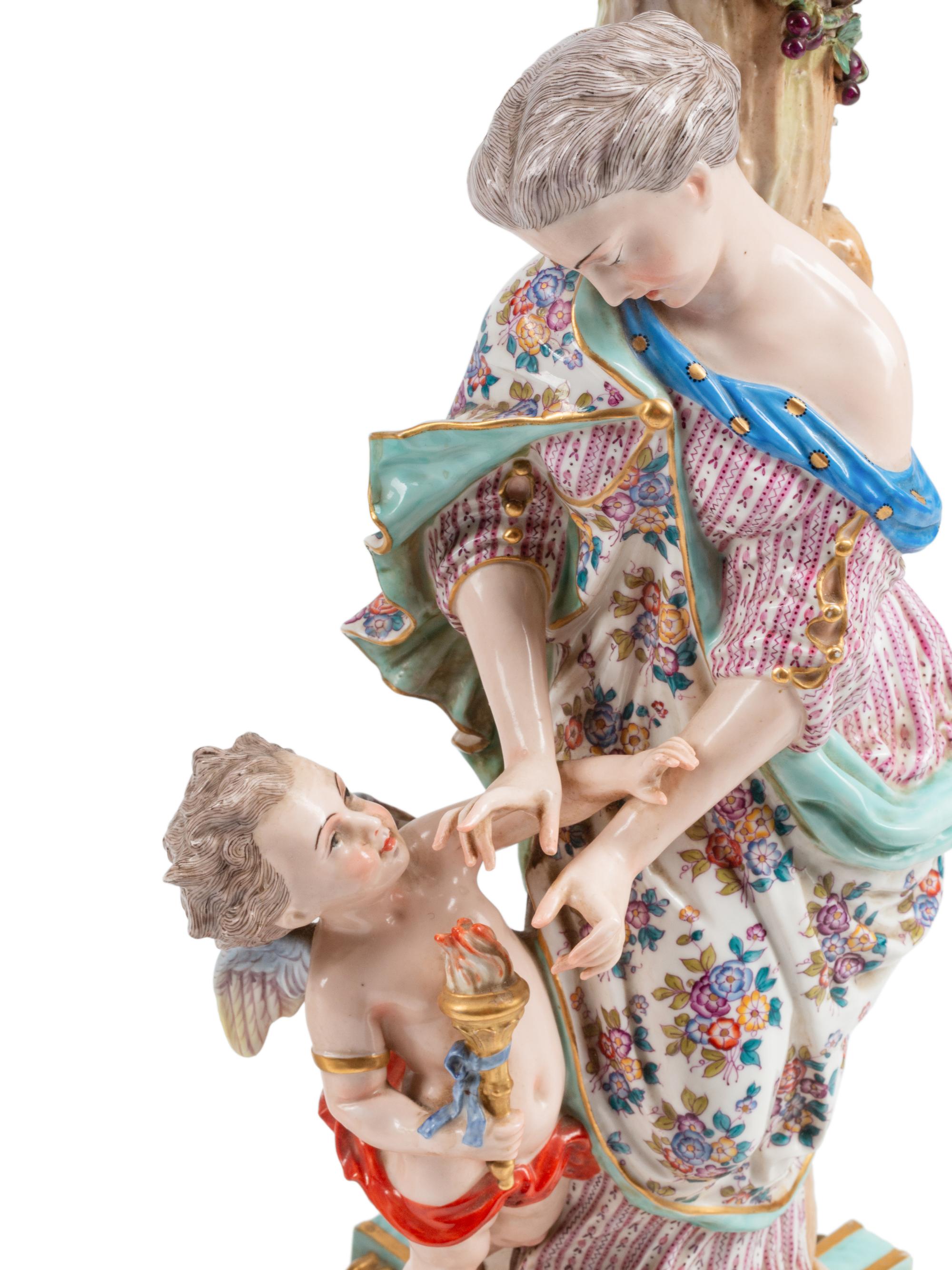 A Pair of Large German Porcelain Figural Six-Light Candelabra