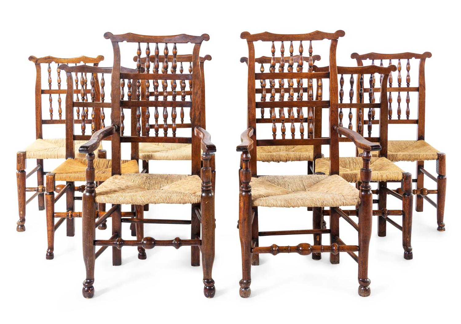 An Assembled Set of Eight English Spindle-Back Dining Chairs