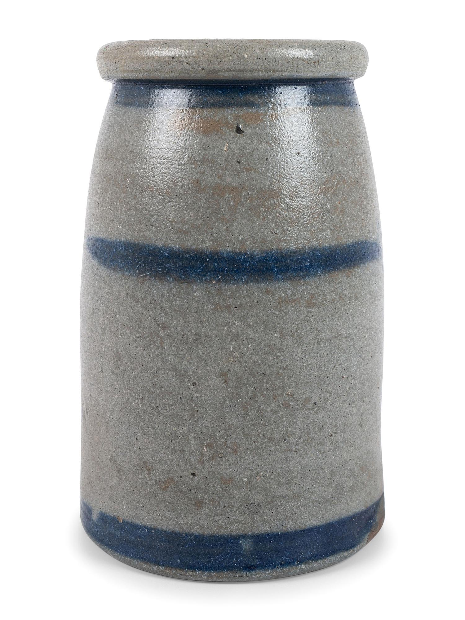 Three Western Pennsylvania Cobalt-Striped Stoneware Canning Jars