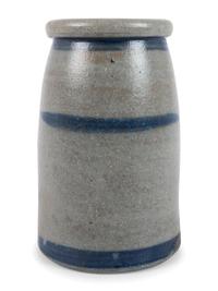 Three Western Pennsylvania Cobalt-Striped Stoneware Canning Jars