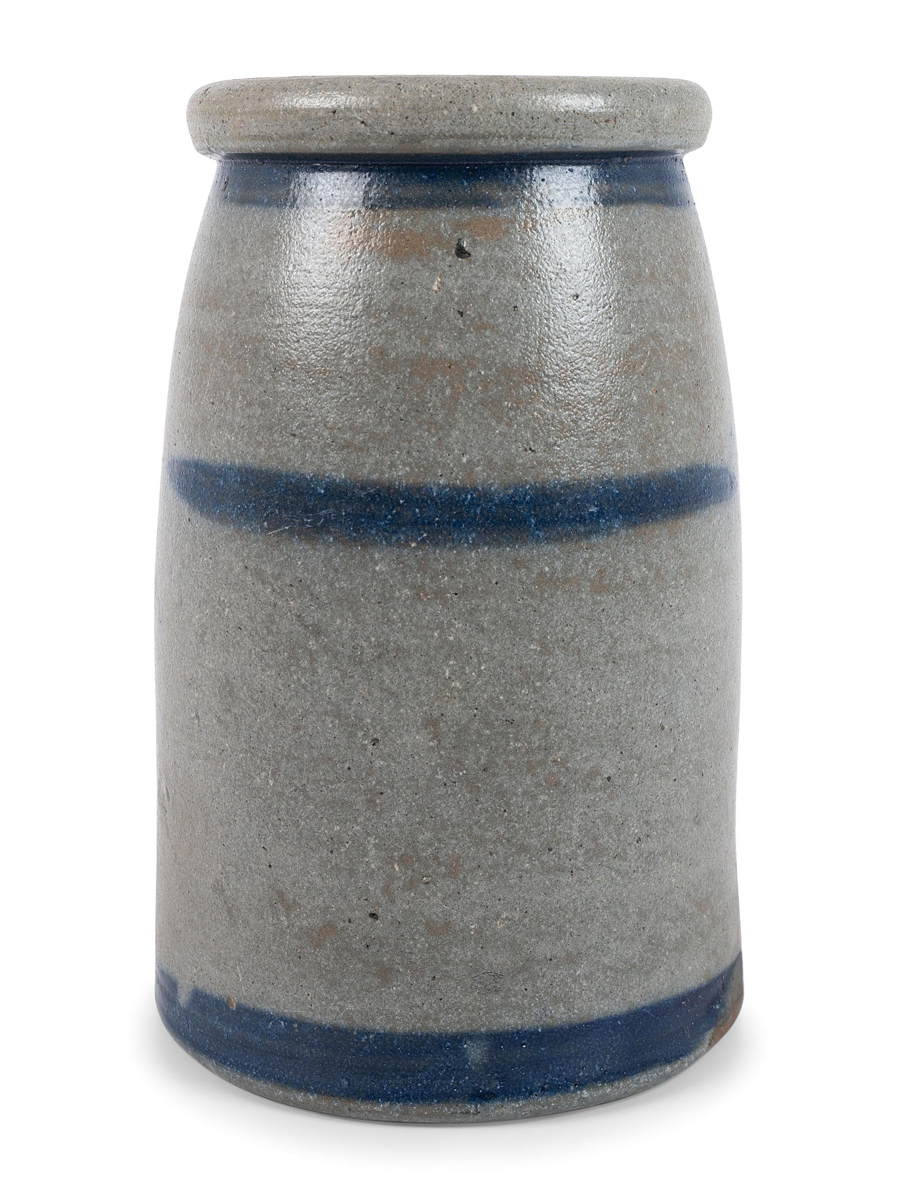 Three Western Pennsylvania Cobalt-Striped Stoneware Canning Jars