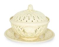 An English Creamware Basket, Cover and Tray