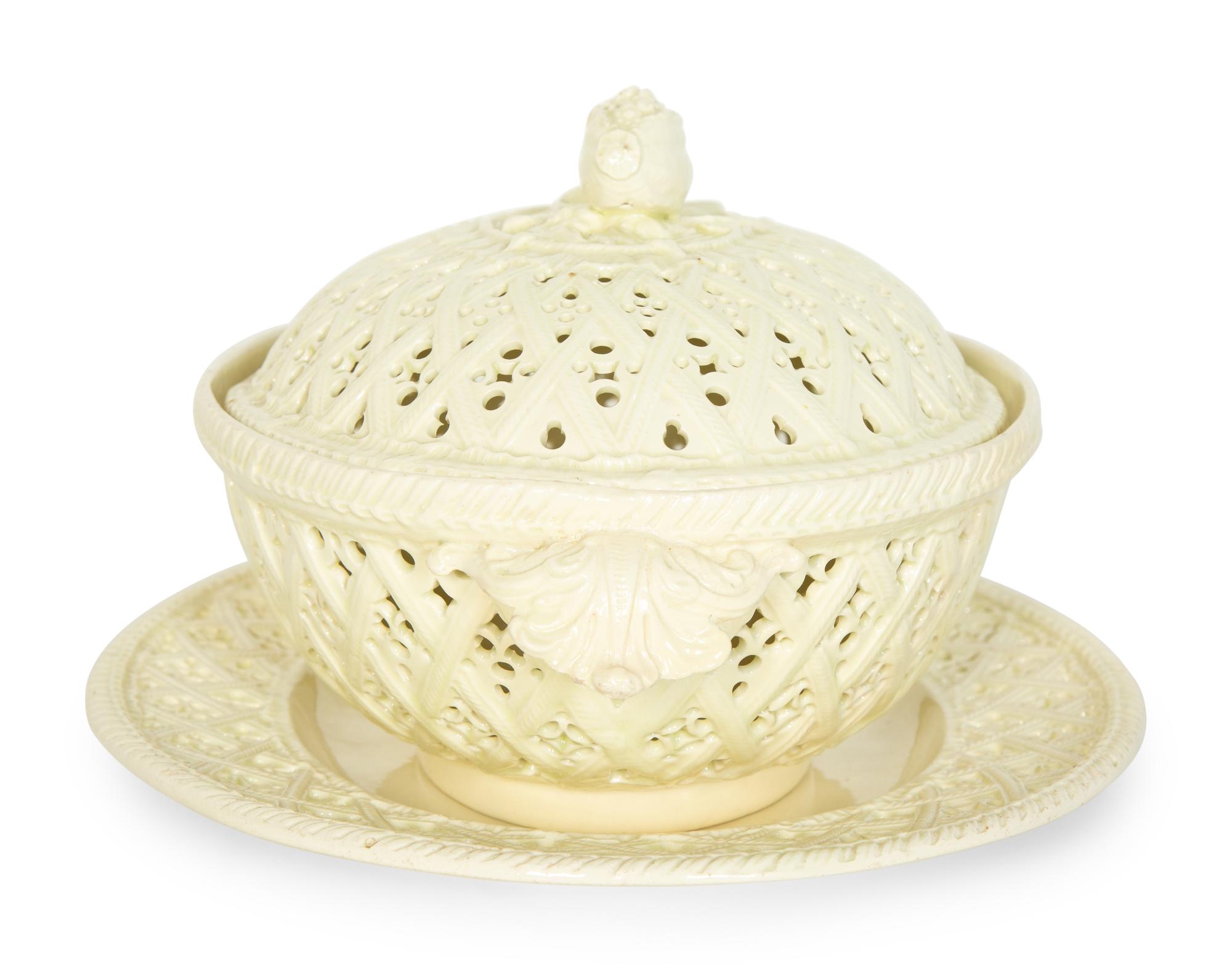 An English Creamware Basket, Cover and Tray
